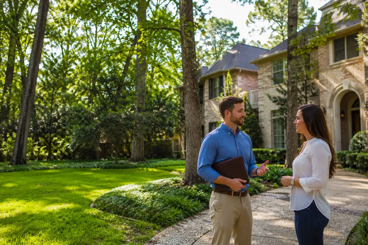 Property manager consulting with a homeowner at a Memorial TX home