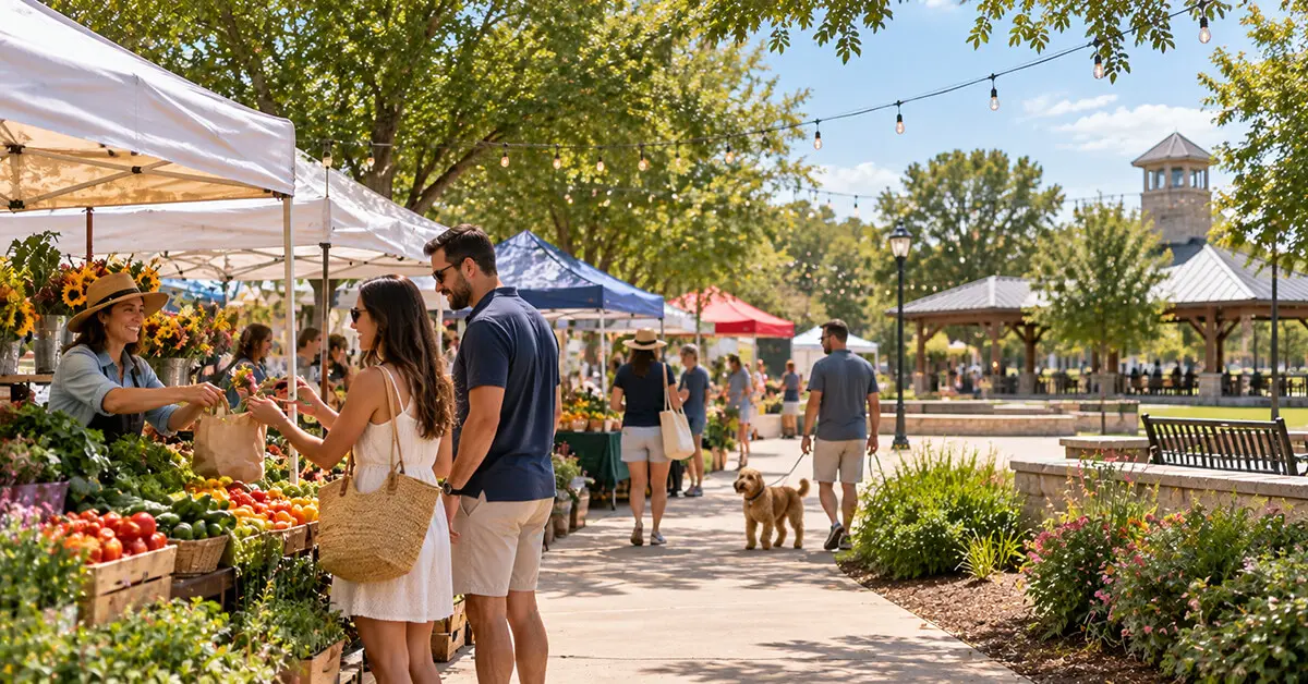 Tomball, TX farmers market with local produce stands and community gathering space