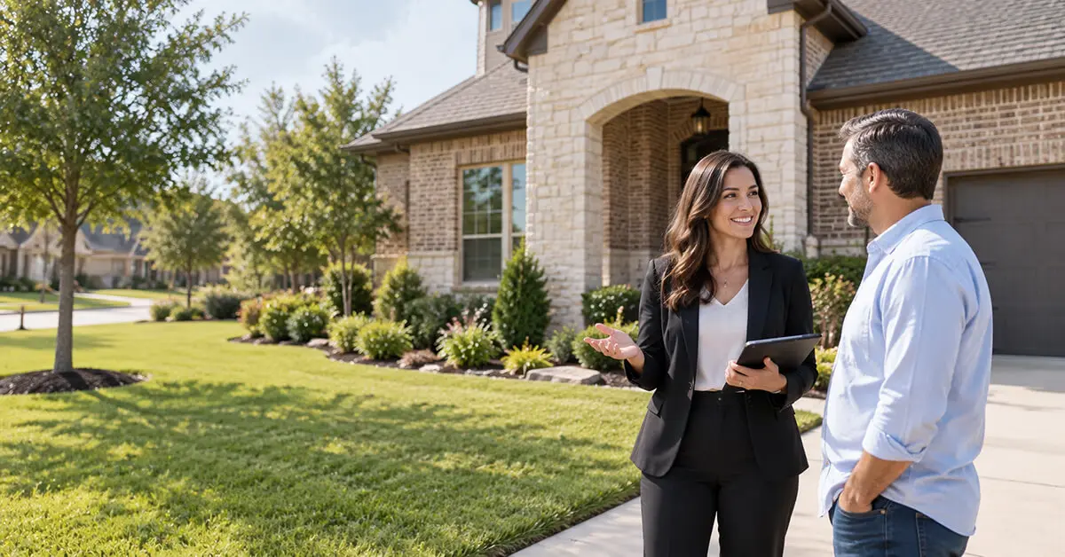 Property manager discussing a home with a homeowner in Tomball, TX