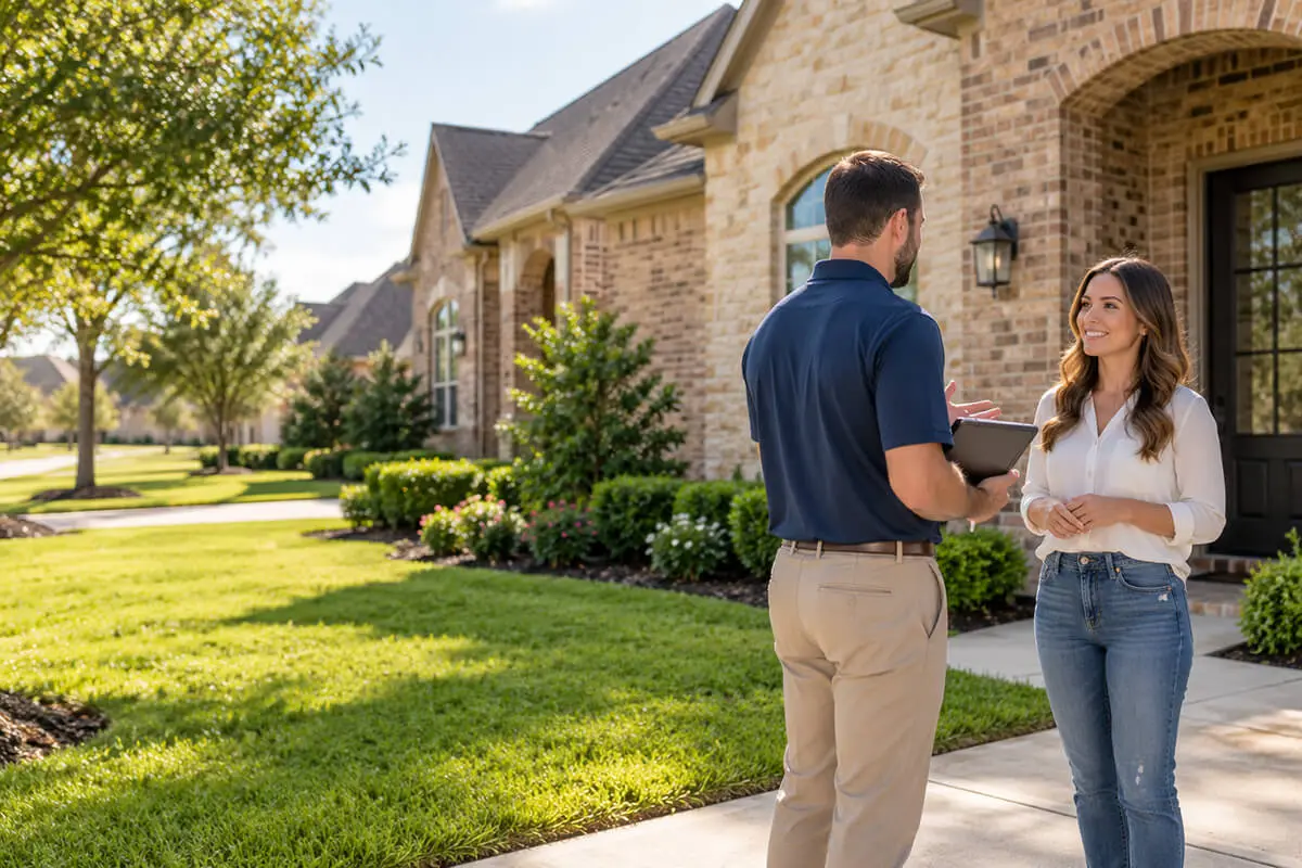 Property manager discussing rental home management with a homeowner in Richmond TX
