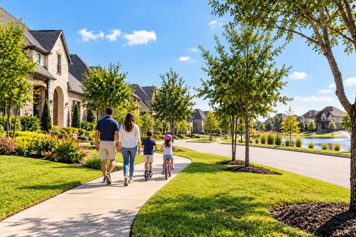 Family-friendly residential neighborhood with landscaped homes in Richmond TX